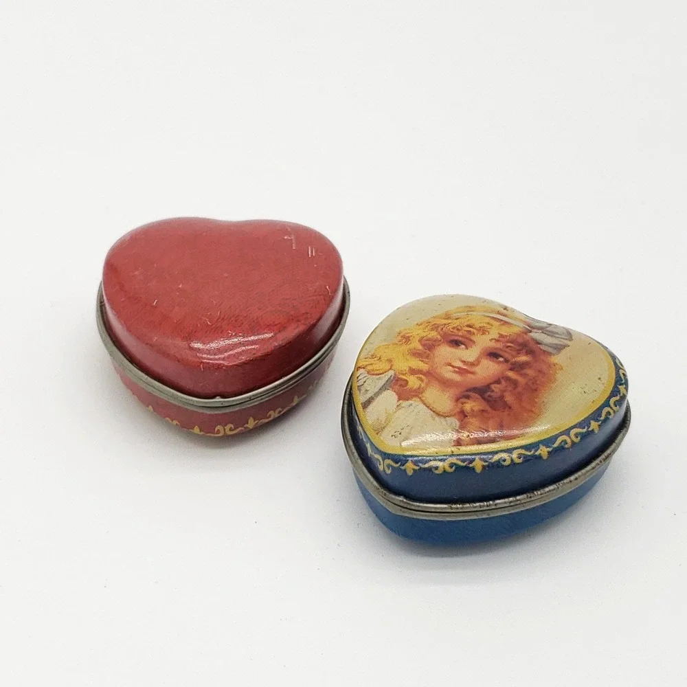 Victorian Style Heart Trinket Tins Set Cottagecore Coquette Keepsake Boxes
